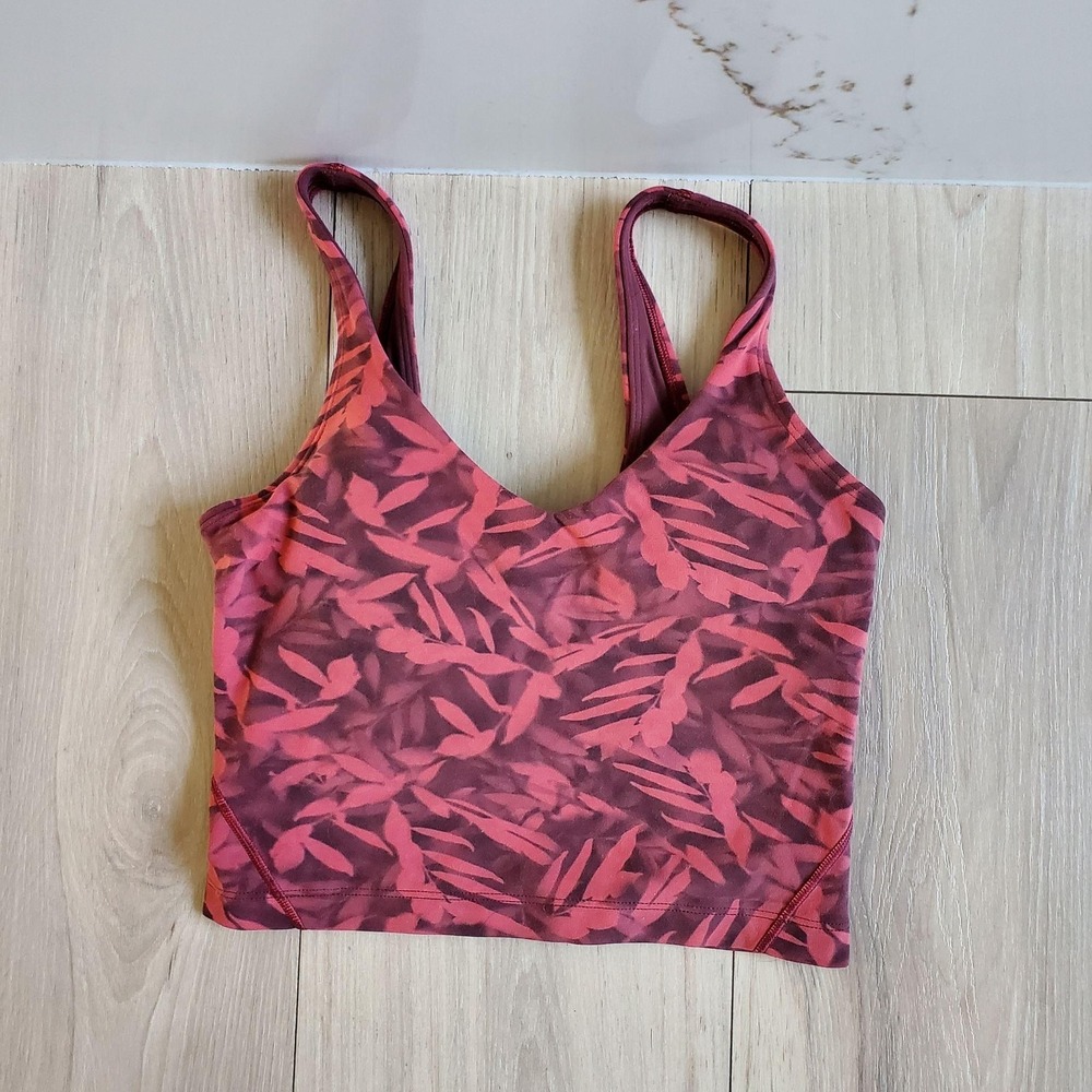 Lululemon Tank Top Womens 2 Spray Leaf Fireside Red Align Cropped V-Neck‎ Shirt